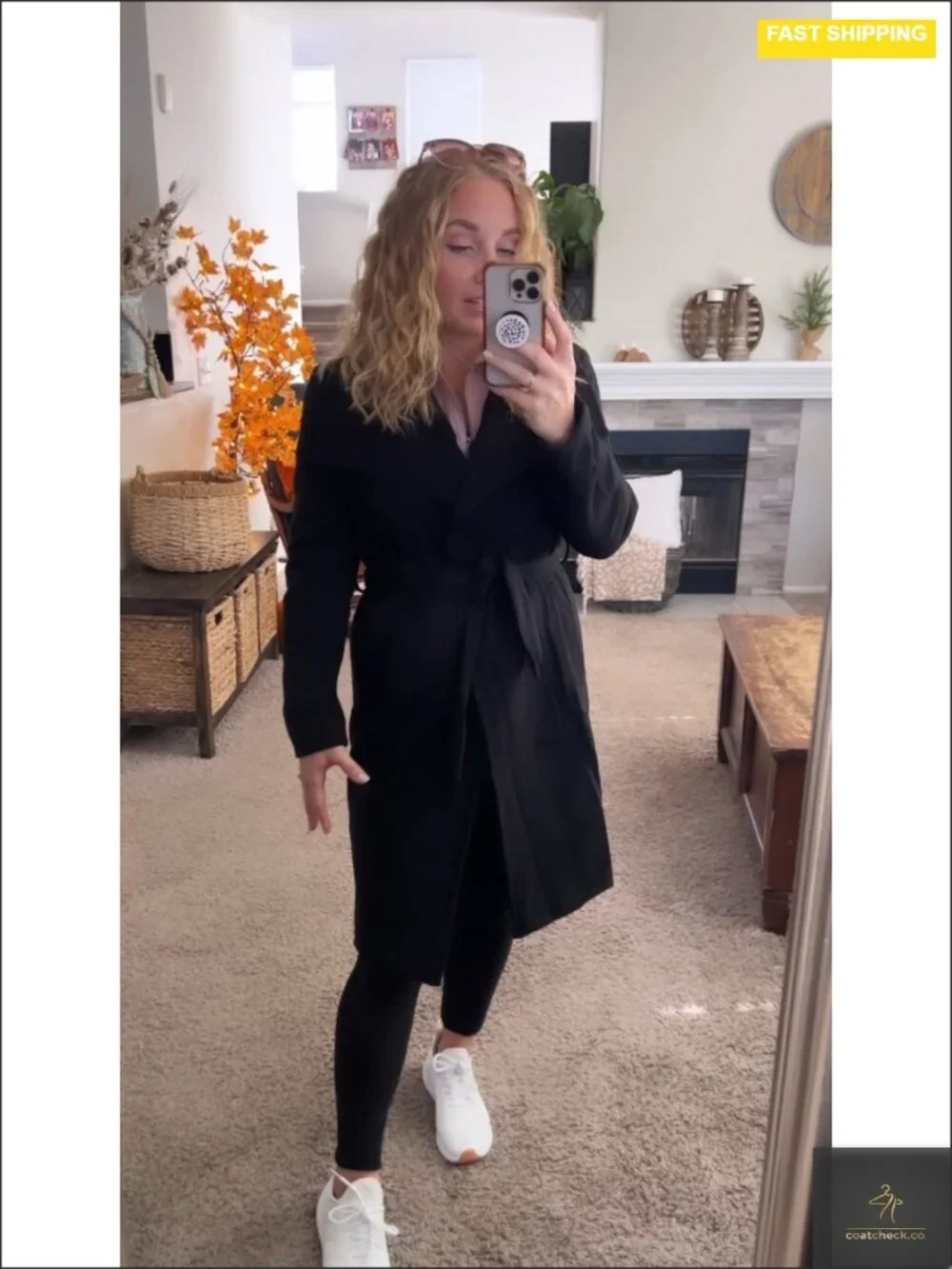 Long Sleeve Wool Pea Coat Open Front Belted Long Trench_5